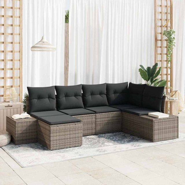 vidaXL Gartensofa-set mit Kissen 6 pcs Grau Poly-Rattan