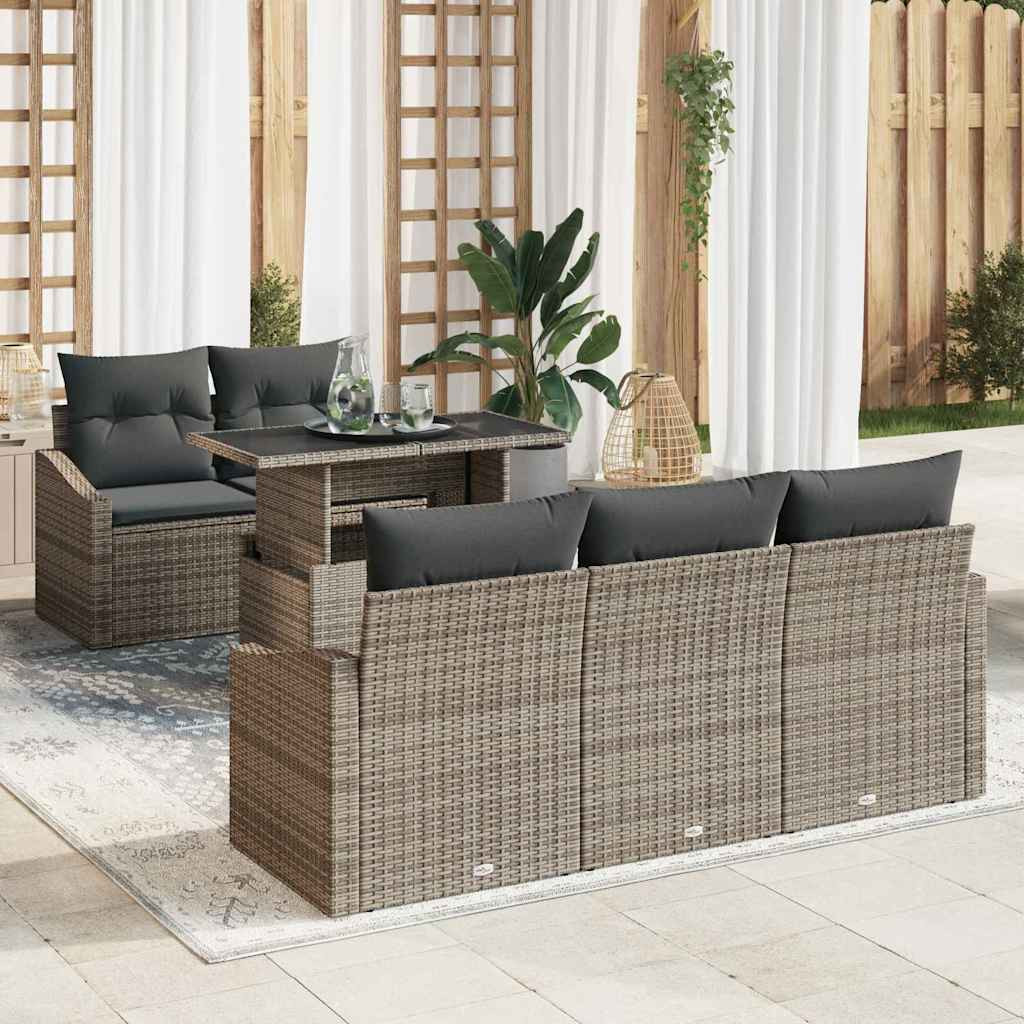 vidaXL Garten-Sofa-Set mit Kissen 6 pcs Grau Poly-Rattan