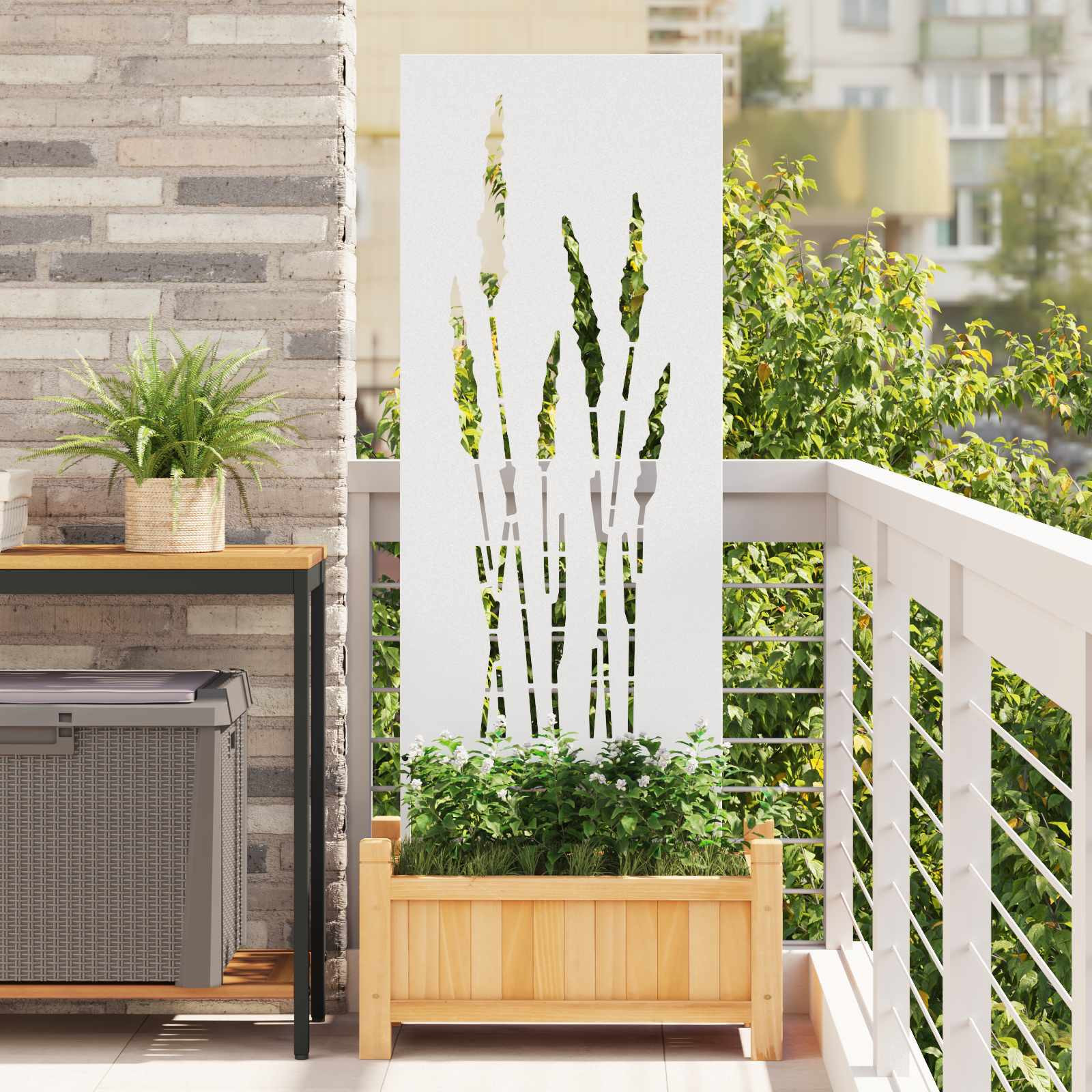 vidaXL Garten Sichtschutz-Leinwand Floral Weiß 50 x 140 cm