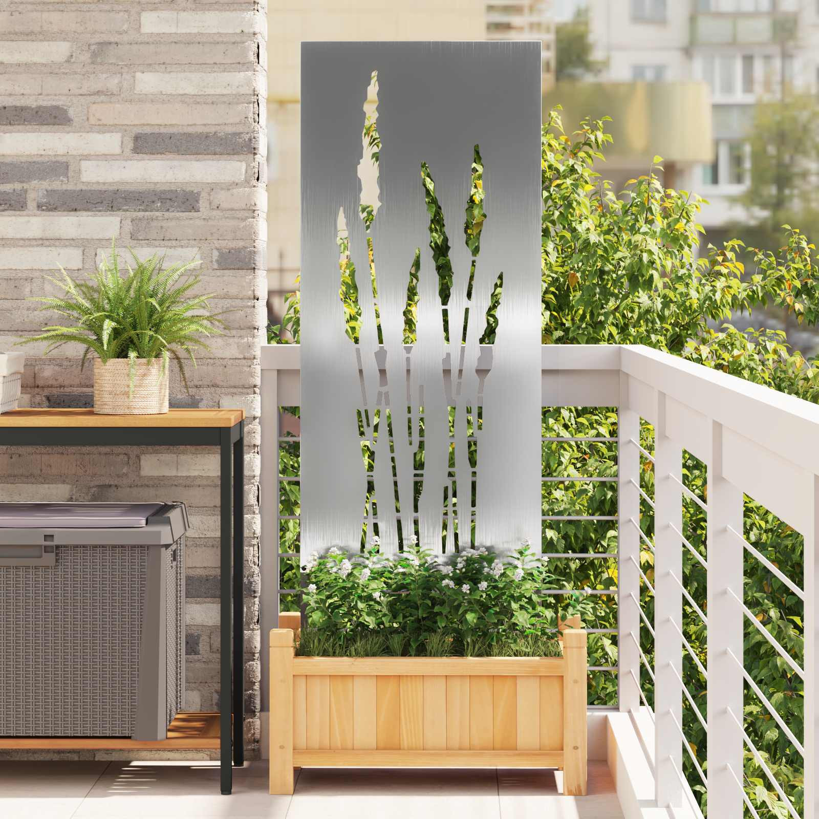 vidaXL Garten Sichtschutz-Leinwand Floral Silber 50 x 140 cm Edelstahl