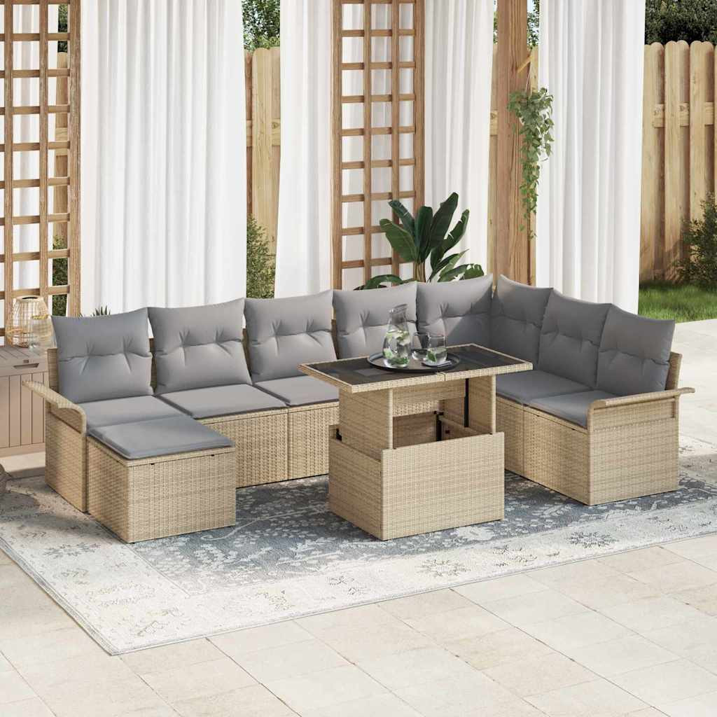 vidaXL Sofa Set mit Kissen 9 pcs Beige Poly-Rattan