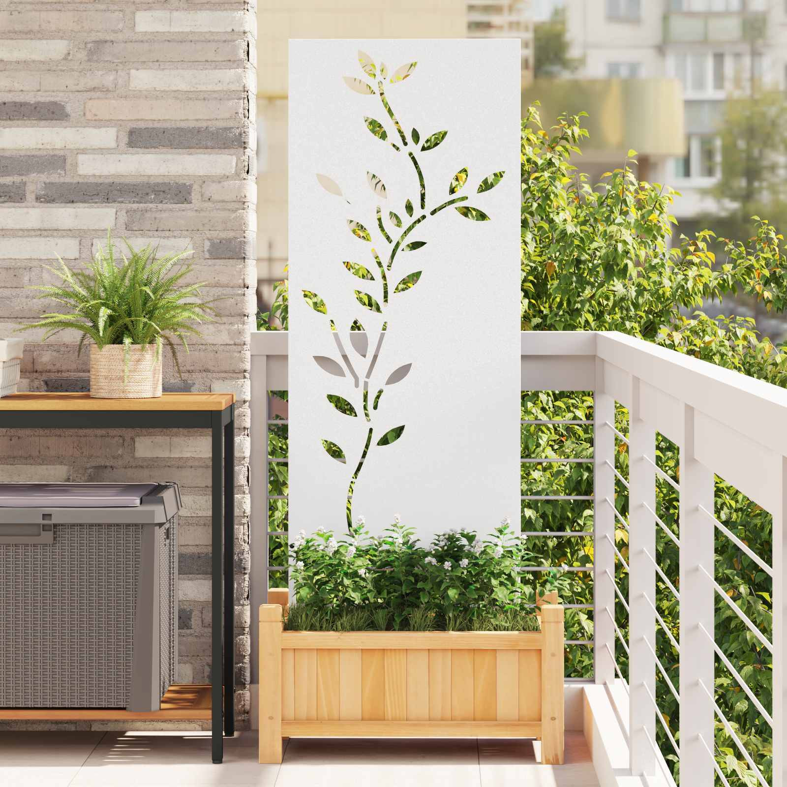 vidaXL Garten Sichtschutz-Leinwand Floral Weiß 50 x 140 cm