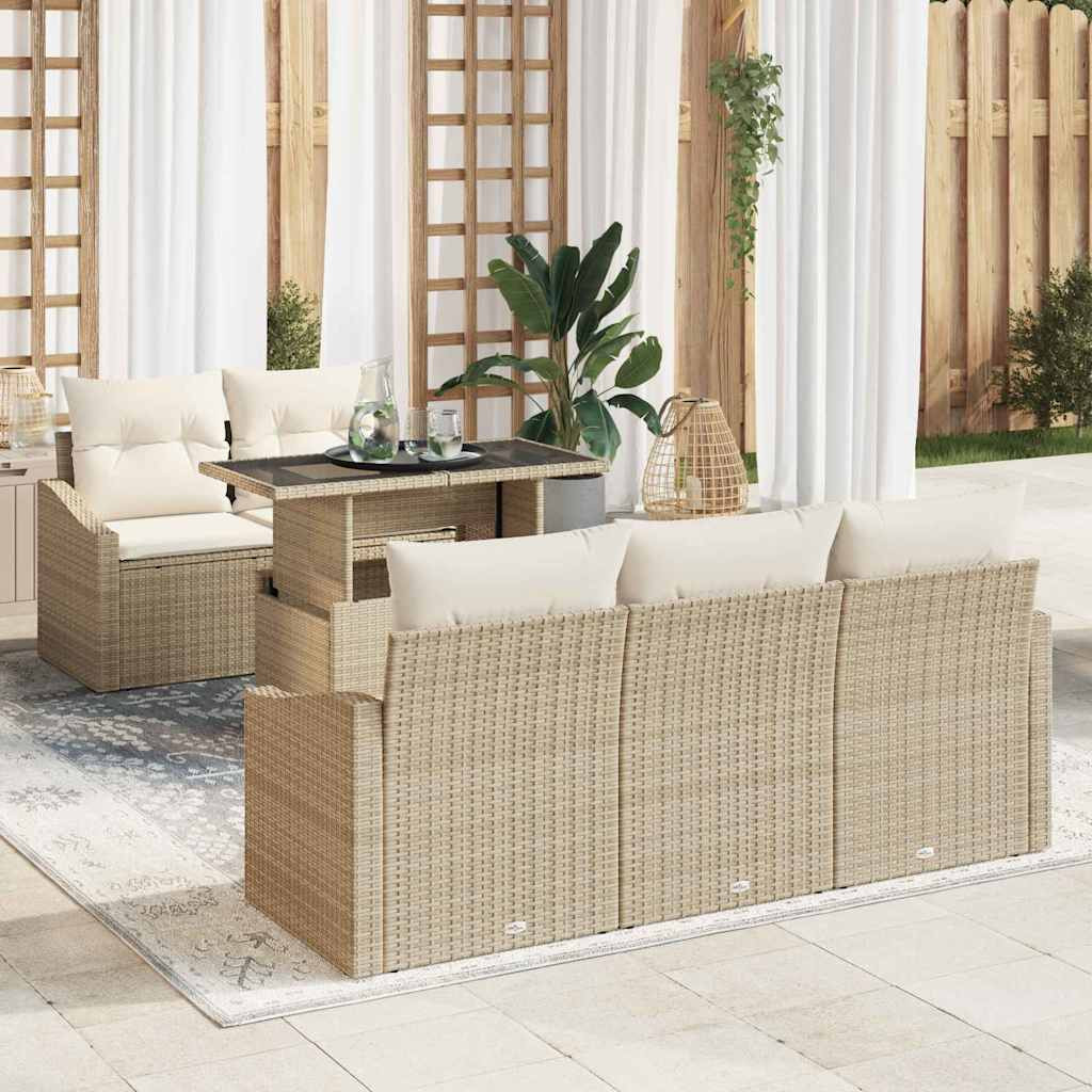 vidaXL Garten-Sofa-Set mit Kissen 6 pcs Beige und Creme Poly-Rattan