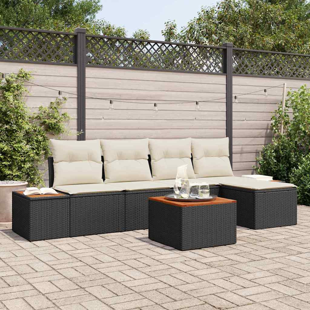 vidaXL Gartensofa-set mit Kissen 6 pcs Schwarz Poly Rattan