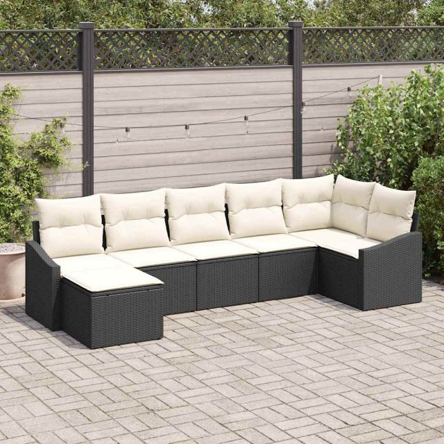 vidaXL Sofa Set mit Kissen 7 pcs Schwarz Poly Rattan