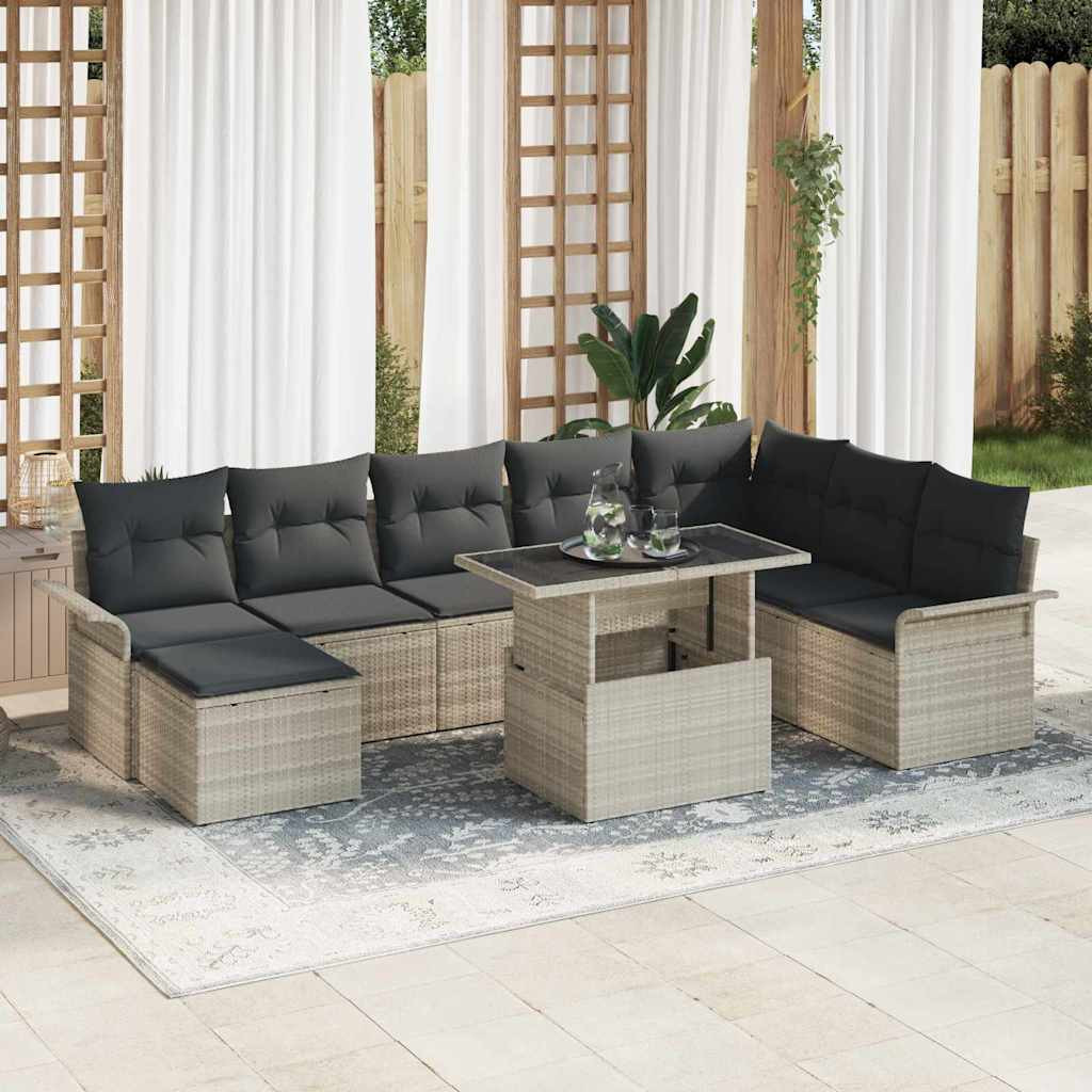 vidaXL Sofa Set mit Kissen 9 pcs Hellgrau Poly-Rattan