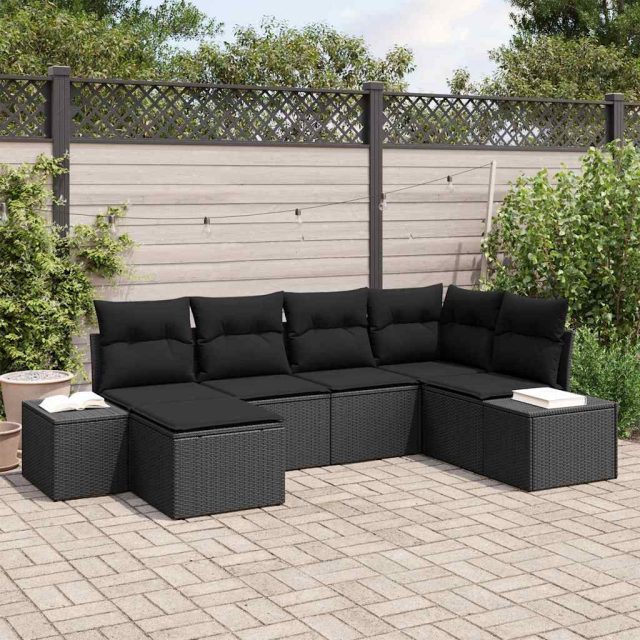 vidaXL Gartensofa-set mit Kissen 6 pcs Schwarz Poly-Rattan