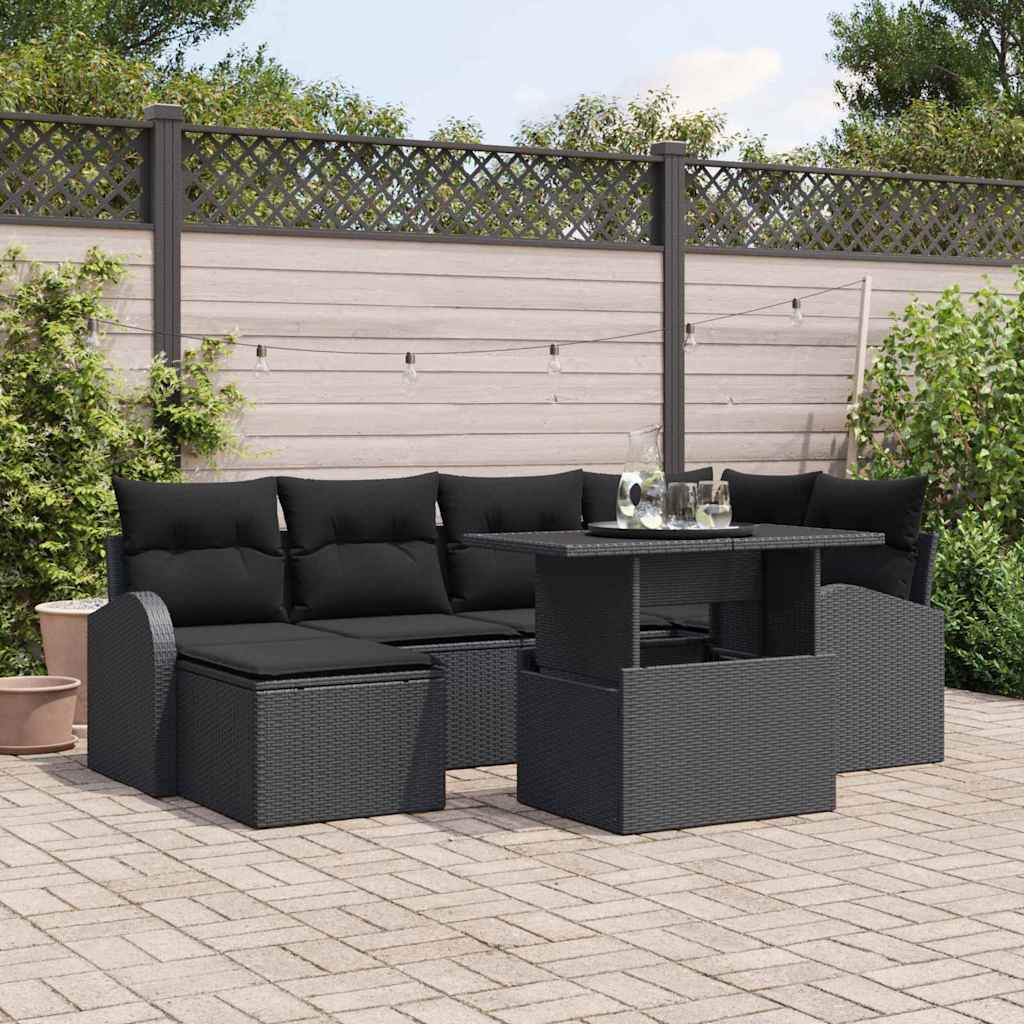vidaXL Garten-Sofa-Set mit Kissen 7 pcs Schwarz