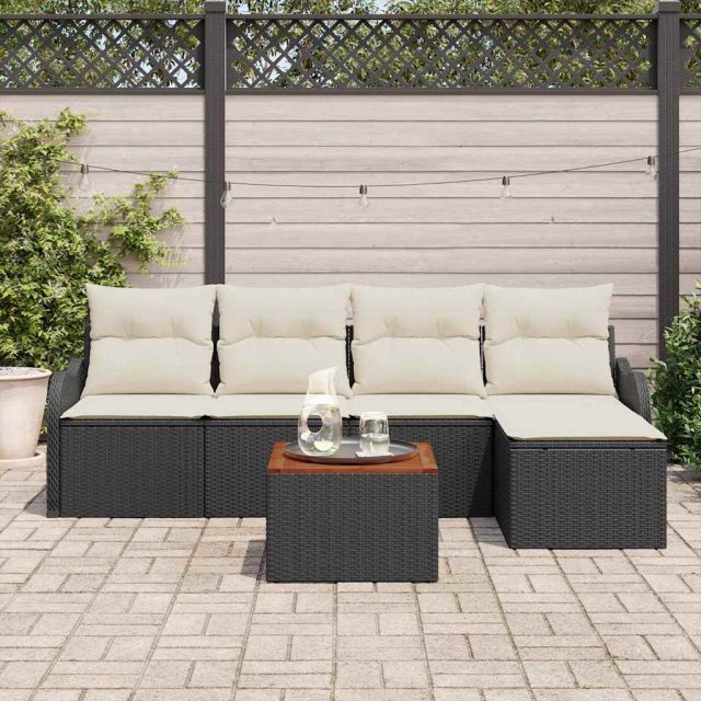 vidaXL Gartensofa-set mit Kissen 6 pcs Schwarz Poly-Rattan