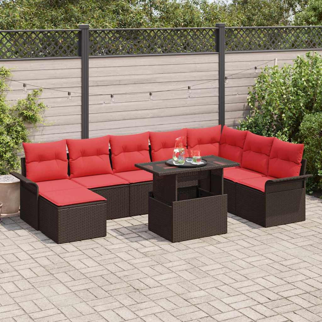 vidaXL Gartensofa-set mit Kissen 9 pcs Braun Poly-Rattan