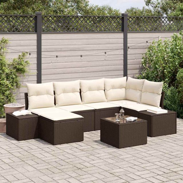 vidaXL Gartensofa-set mit Kissen 7 pcs Braun und Creme Poly-Rattan