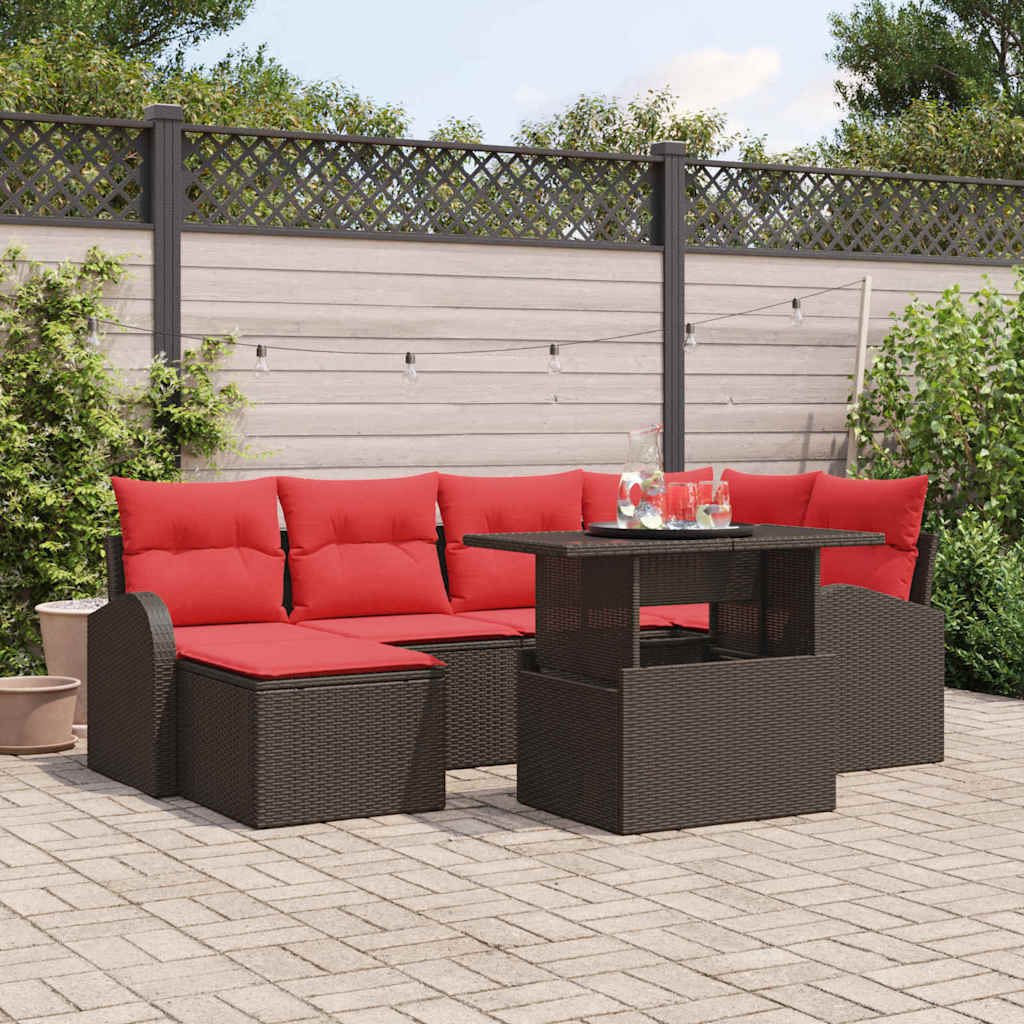 vidaXL Gartensofa-set mit Speicher 7 pcs Braun und Rot Poly-Rattan