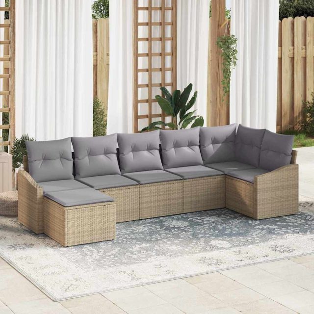 vidaXL Sofa Set mit Kissen 7 pcs Beige Poly-Rattan
