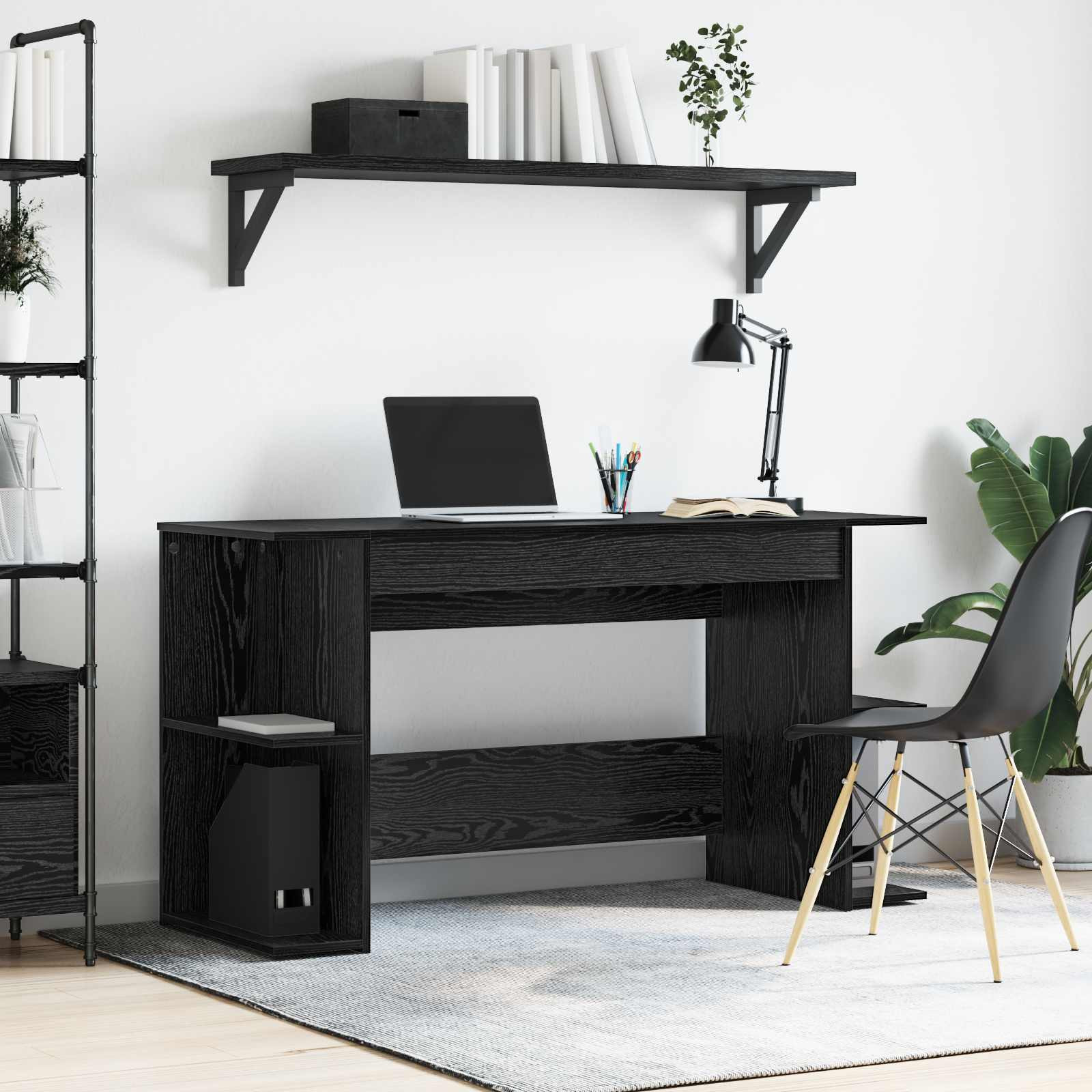 vidaXL Schreibtisch mit Regal Schwarz Eichen-Optik 140 x 50 x 75 cm