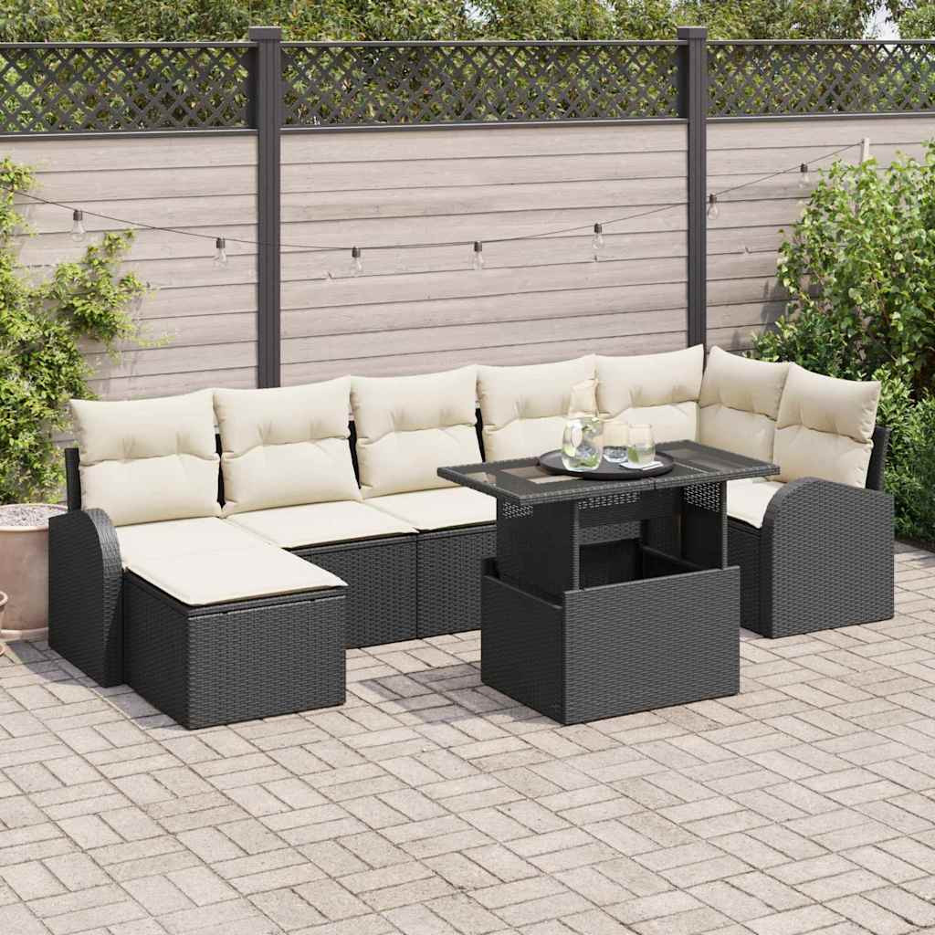 vidaXL Gartensofa-set mit Speicher 8 pcs Schwarz und Creme Poly-Rattan