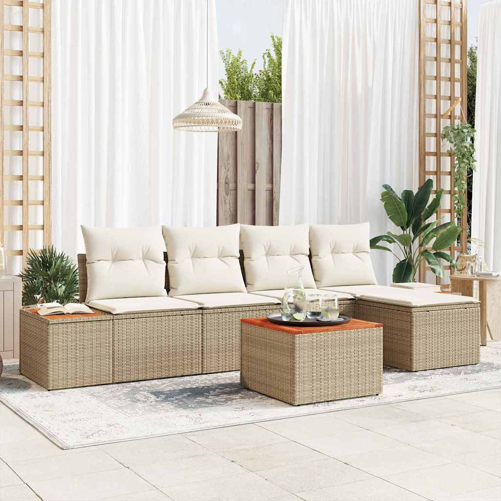 vidaXL Gartensofa-set mit Kissen 6 pcs Beige Poly Rattan