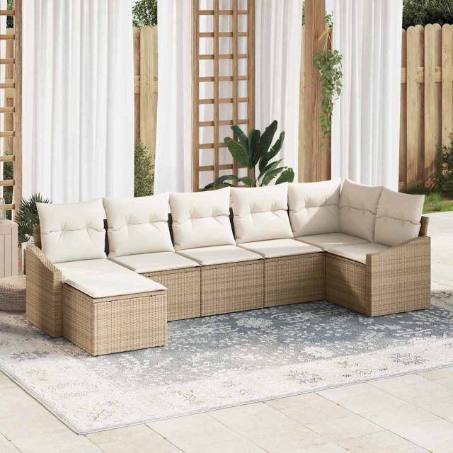 vidaXL Sofa Set mit Kissen 7 pcs Beige Poly-Rattan