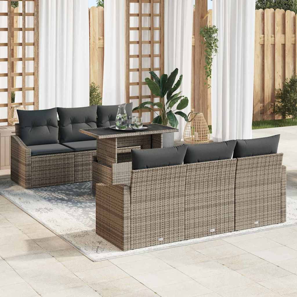 vidaXL Gartensofa-set mit Speicher mit Kissen 7 pcs Grau Poly-Rattan
