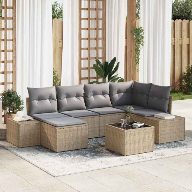vidaXL Gartensofa-set mit Kissen 7 pcs Beige und Grau Poly-Rattan
