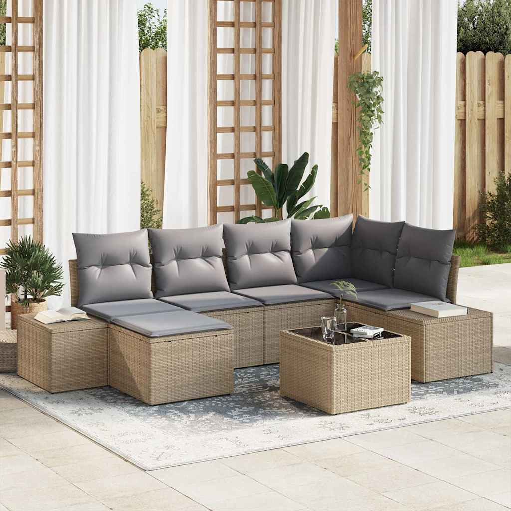 vidaXL Gartensofa-set mit Kissen 7 pcs Beige und Grau Poly-Rattan
