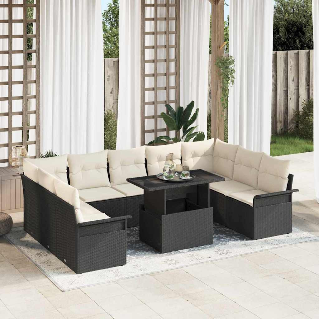 vidaXL Sofa Set mit Kissen 10 pcs Schwarz Poly-Rattan