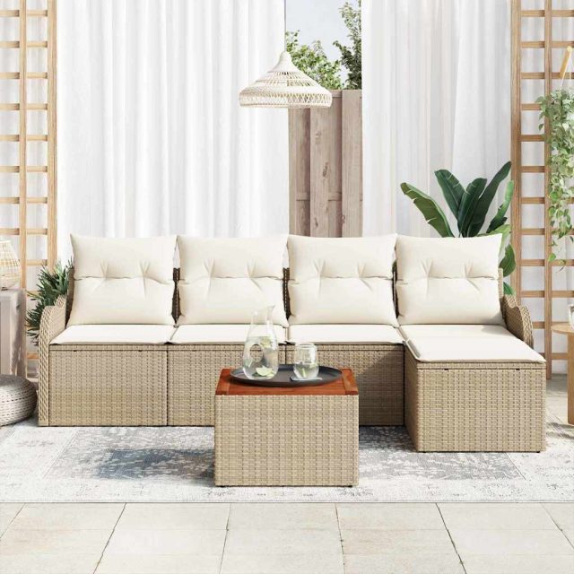 vidaXL Gartensofa-set mit Kissen 6 pcs Beige Poly-Rattan
