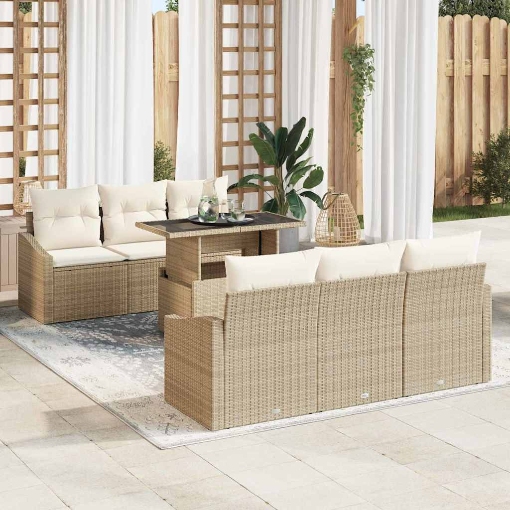 vidaXL Gartensofa-set mit Speicher 7 pcs Beige und Creme Poly-Rattan