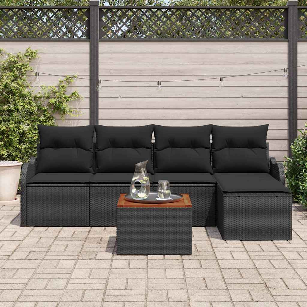 vidaXL Gartensofa-set mit Kissen 6 pcs Schwarz Poly-Rattan