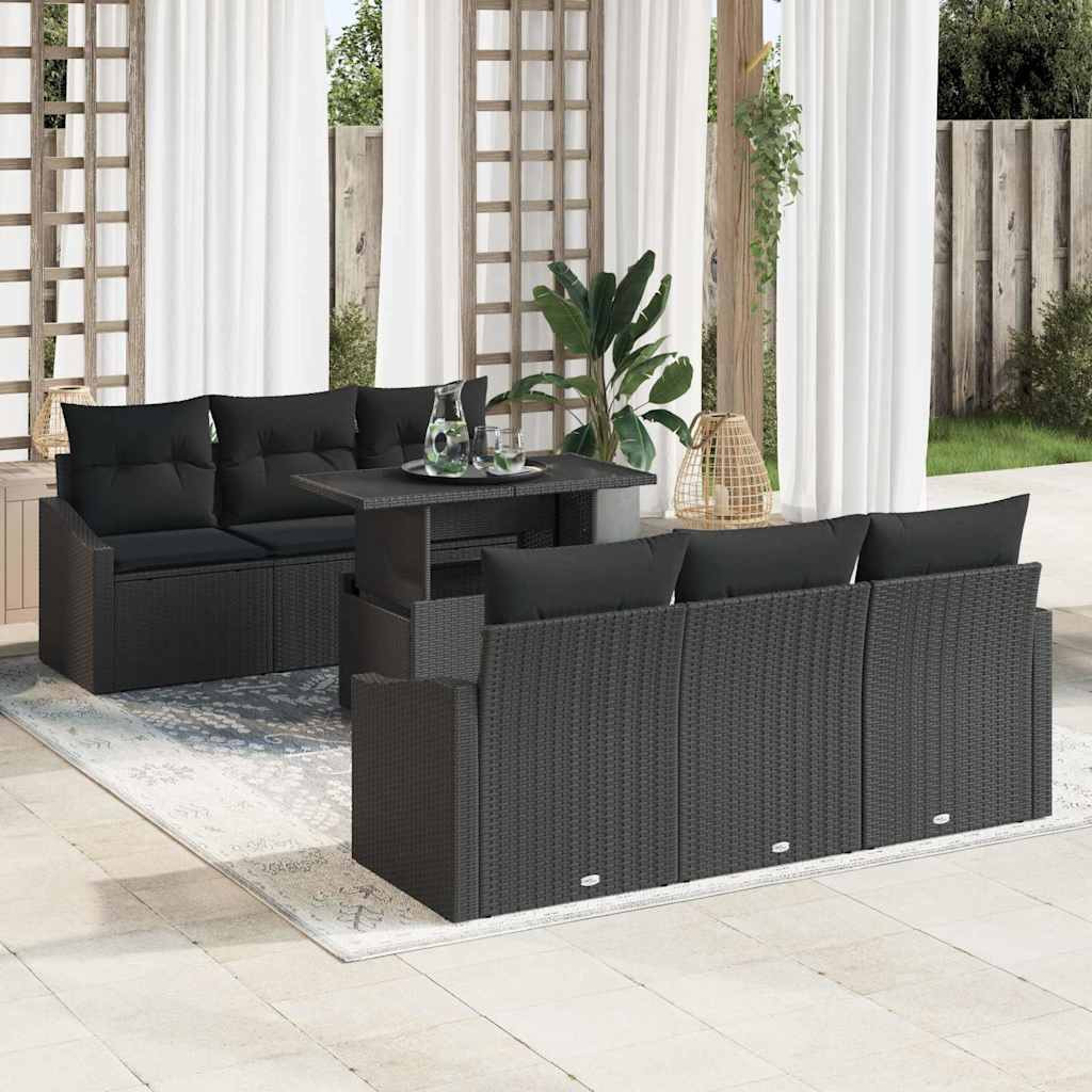 vidaXL Gartensofa-set mit Speicher 7 pcs Schwarz Poly-Rattan
