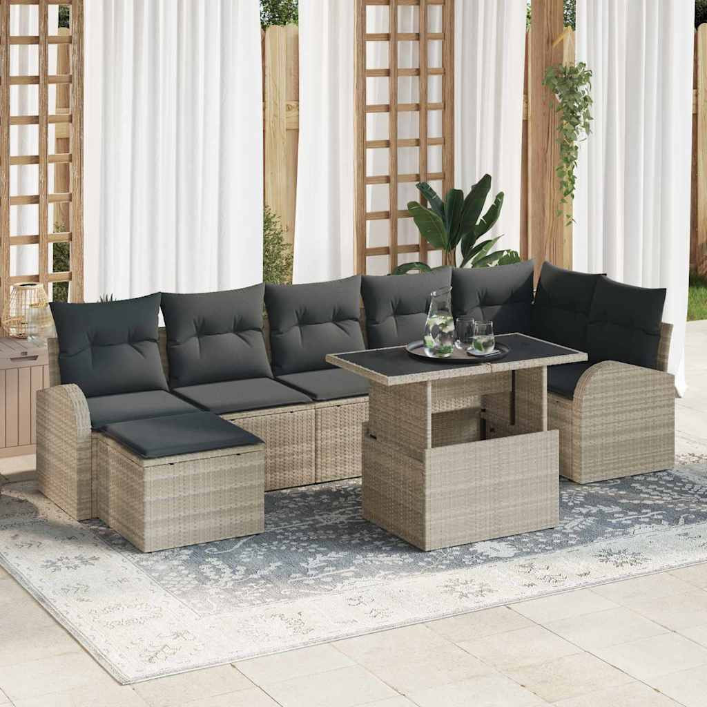 vidaXL Gartensofa-set mit Speicher 8 pcs Hellgrau Poly-Rattan