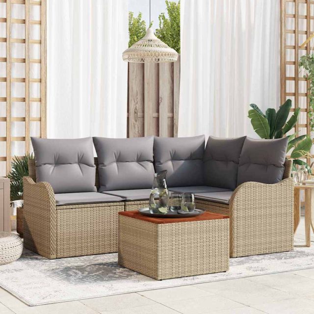 vidaXL Gartensofa-set mit Kissen 5 pcs Beige Poly-Rattan