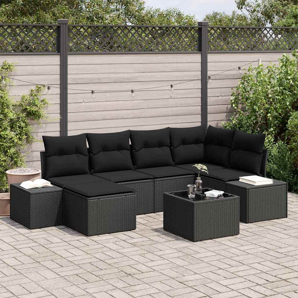 vidaXL Gartensofa-set mit Kissen 7 pcs Schwarz Poly-Rattan