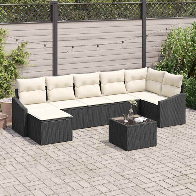 vidaXL Sofa Set mit Kissen 8 pcs Schwarz Poly Rattan