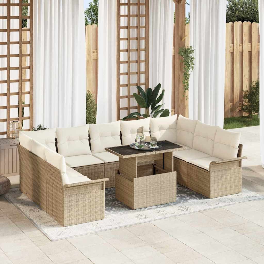 vidaXL Sofa Set mit Kissen 10 pcs Beige Poly-Rattan