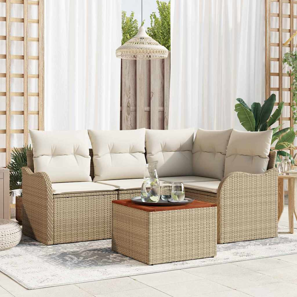 vidaXL Gartensofa-set mit Kissen 5 pcs Beige Poly-Rattan