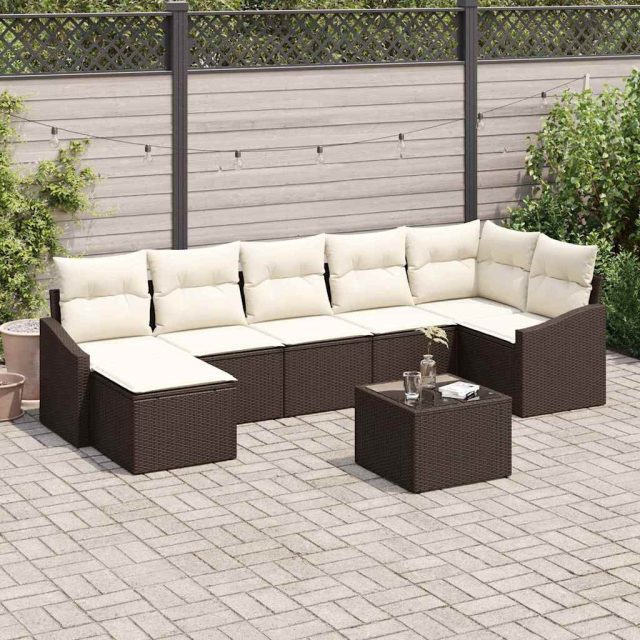 vidaXL Sofa Set mit Kissen 8 pcs Braun Poly Rattan
