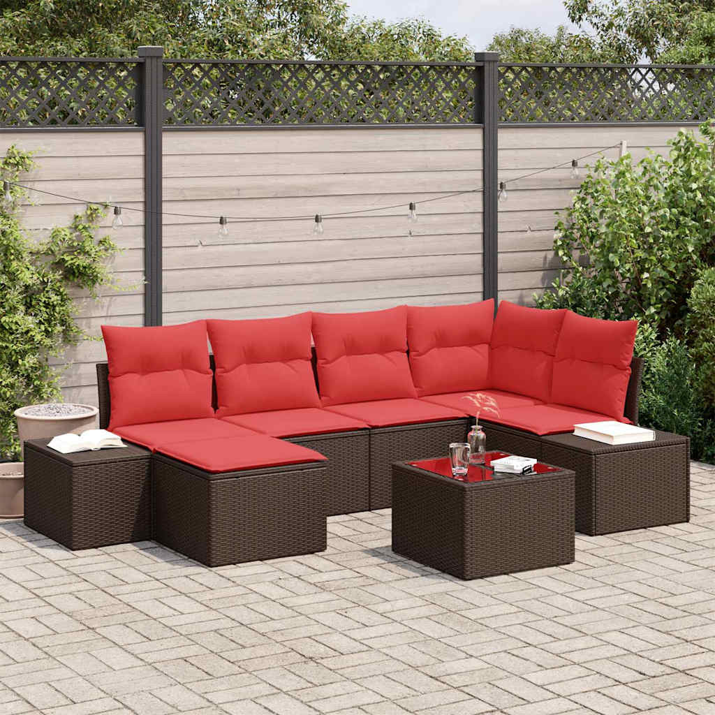 vidaXL Gartensofa-set mit Kissen 7 pcs Braun Poly-Rattan