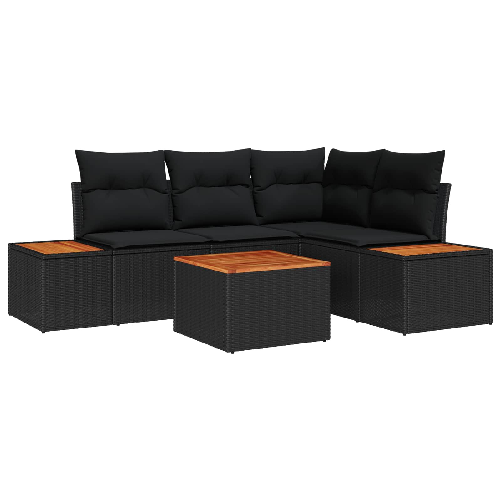 vidaXL Gartensofa-set mit Kissen 5 pcs Schwarz Poly Rattan