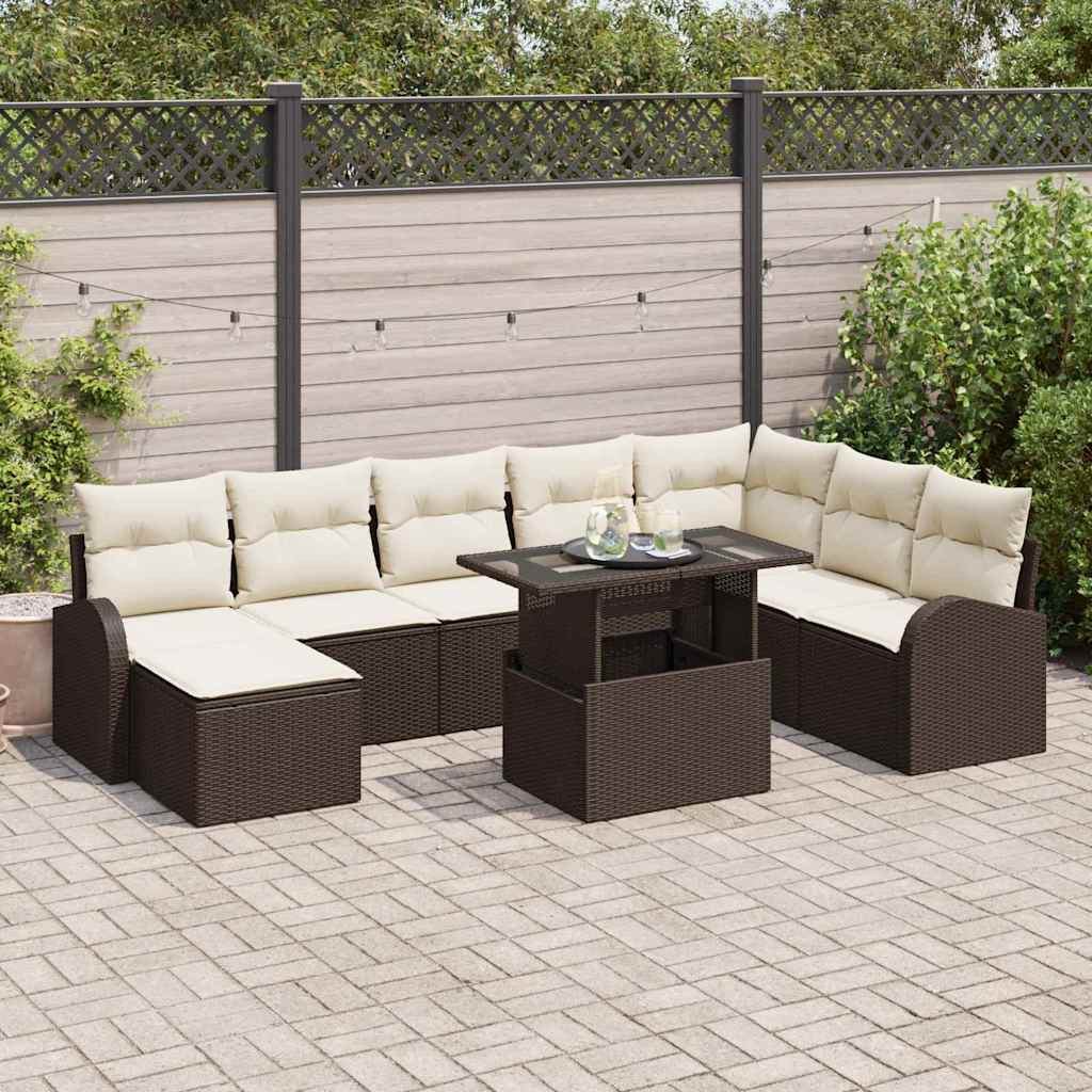 vidaXL Garten-Sofa-Set mit Kissen 9 pcs Braun und Creme