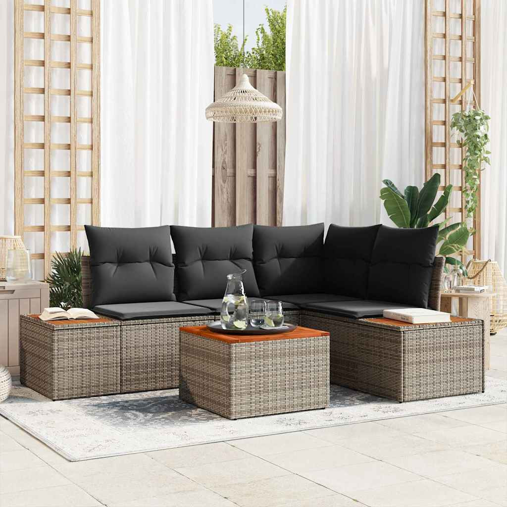 vidaXL Gartensofa-set mit Kissen 5 pcs Grau Poly Rattan