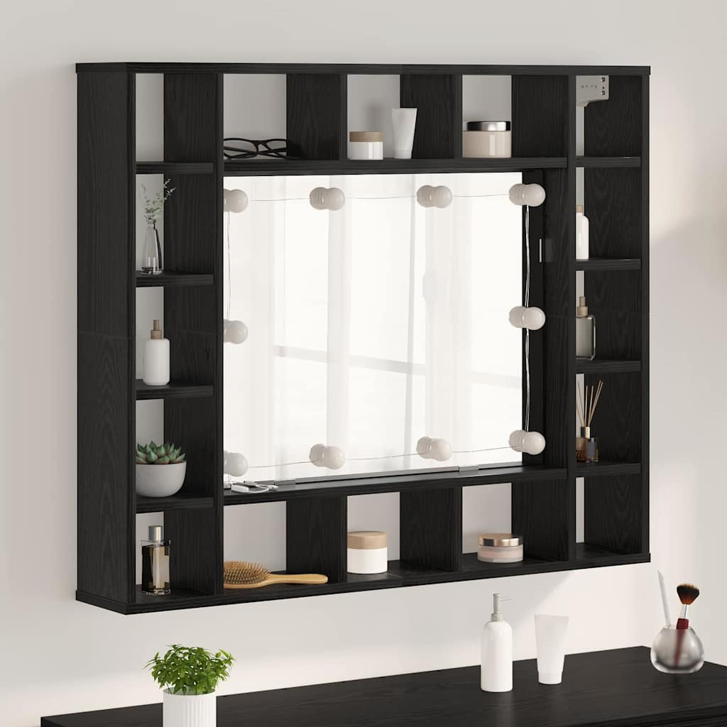 vidaXL Spiegelschrank mit Regal Schwarz Eichen-Optik 91 x 15 x 76,5 cm