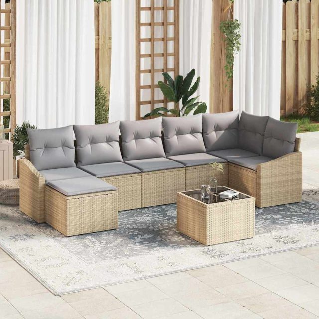 vidaXL Sofa Set mit Kissen 8 pcs Beige Poly Rattan