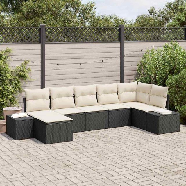 vidaXL Gartensofa-set mit Kissen 7 pcs Schwarz Poly-Rattan