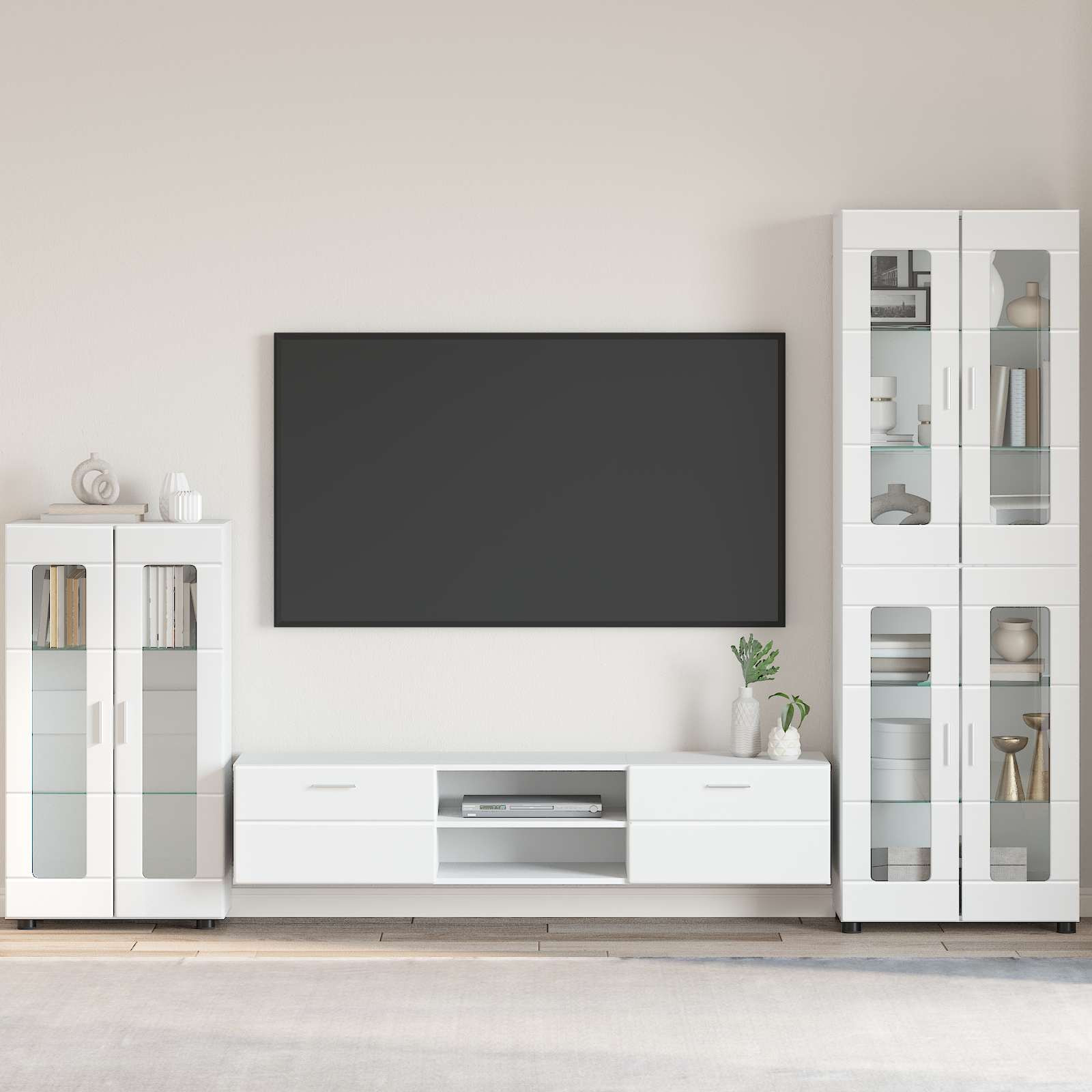 vidaXL Sideboard mit Regal FLORIN Hochglanz Weiß 55,5 x 29 x 100 cm