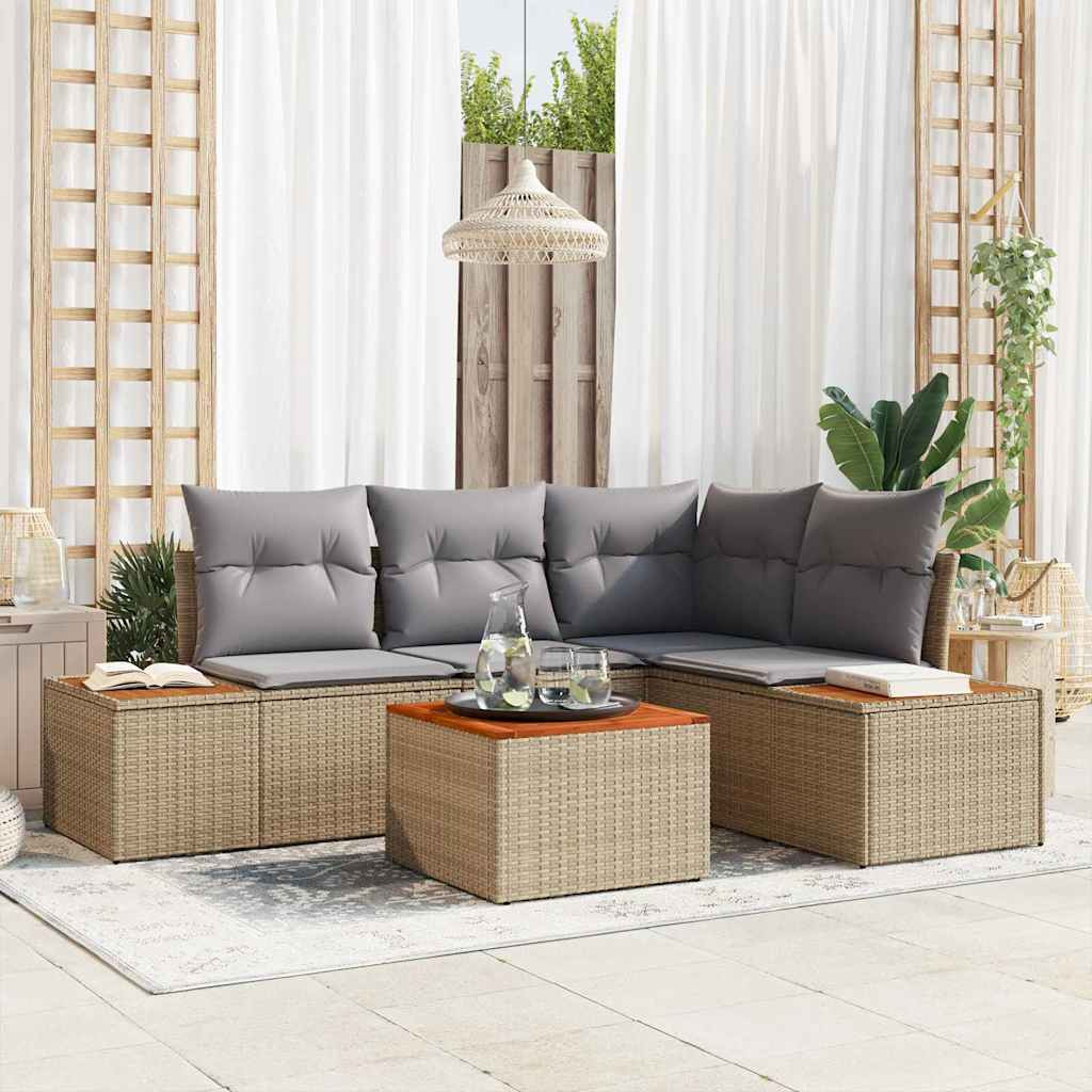 vidaXL Gartensofa-set mit Kissen 5 pcs Beige Poly Rattan