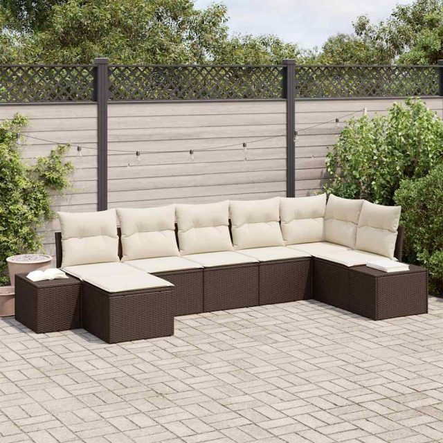 vidaXL Gartensofa-set mit Kissen 7 pcs Braun Poly-Rattan
