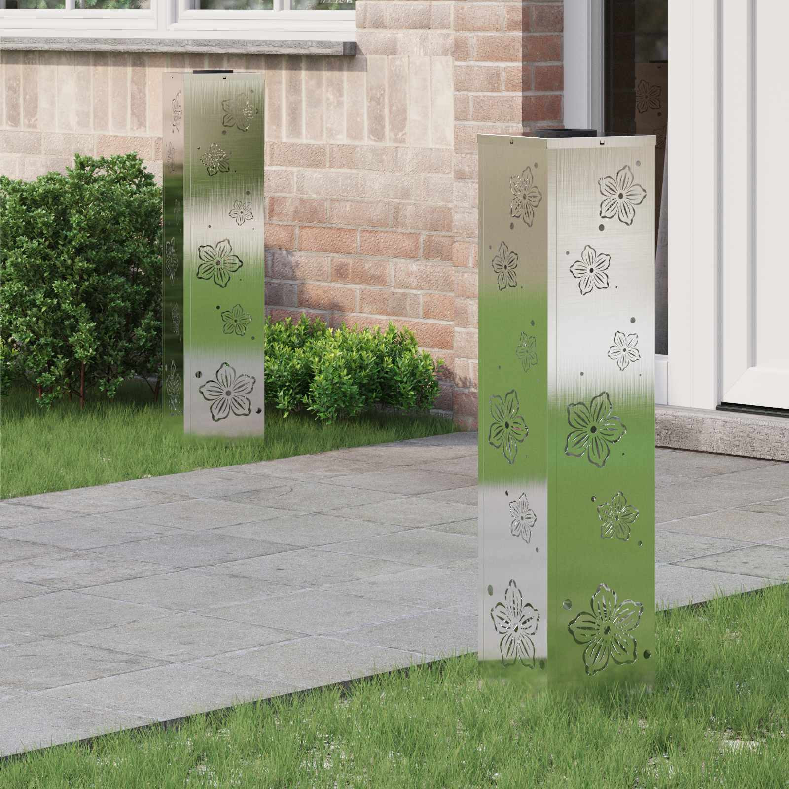 vidaXL Solar LED Weg Licht 2 pcs Warmes Weiß 18 x 18 x 80 cm Edelstahl