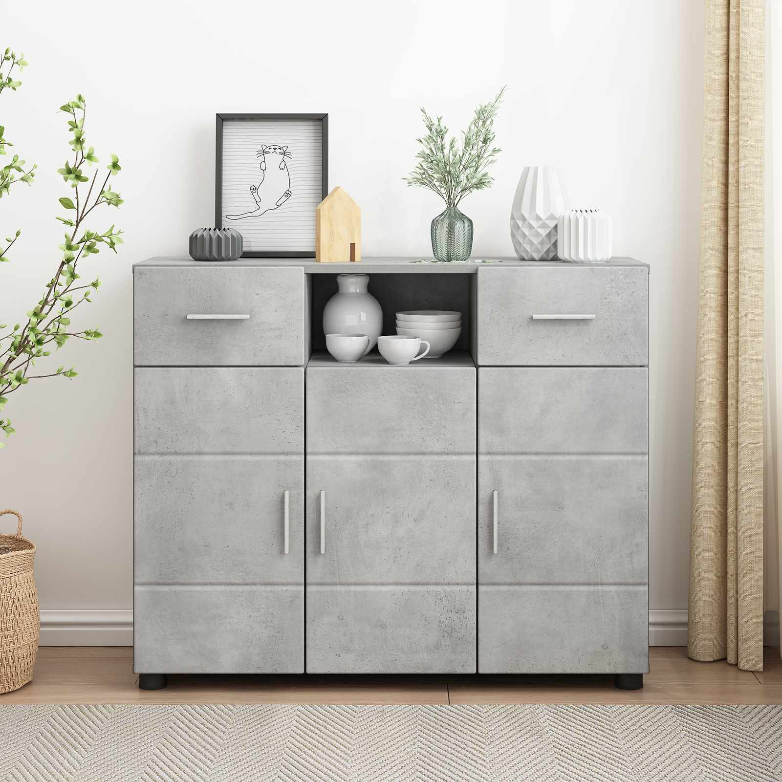 vidaXL Holzschrank Beton Grau 88,5 x 30,5 x 73 cm Holzwerkstoff