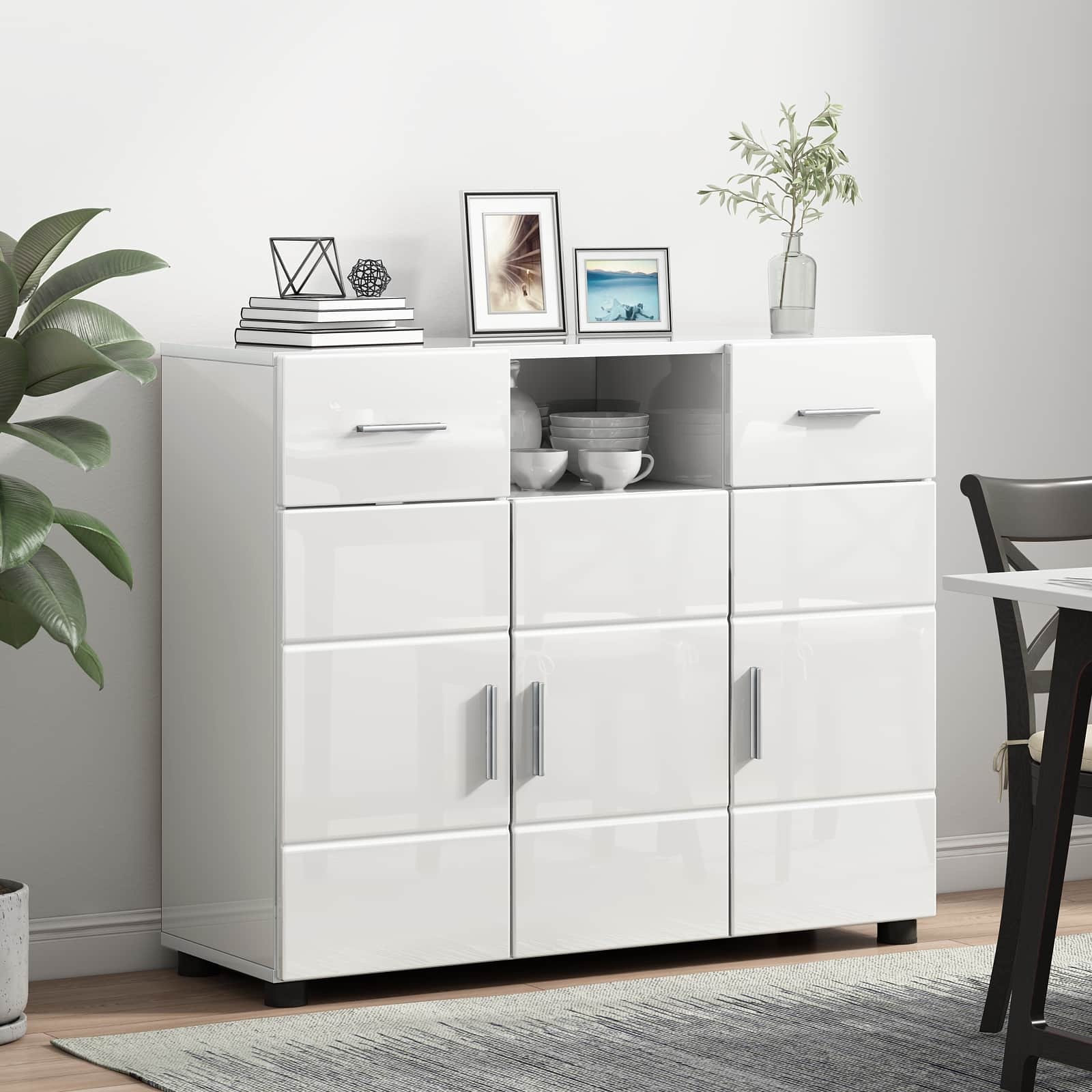 vidaXL Holzschrank Hochglanz Weiß 88,5 x 30,5 x 73 cm Holzwerkstoff