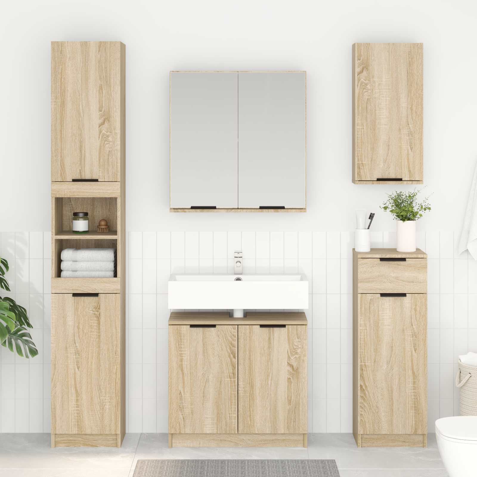 vidaXL Badezimmerschrank mit Speicher Sonoma-Eiche 64,5 x 33,5 x 59 cm